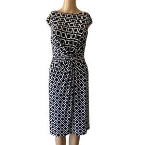 Lauren Ralph Lauren Black and White Size 4 Geometric Classic Dress